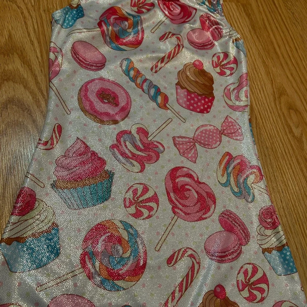 Girls Candy‎ Sweets Print Glitter Gymnastics Biketard Unitard Size 130 Pink Blue